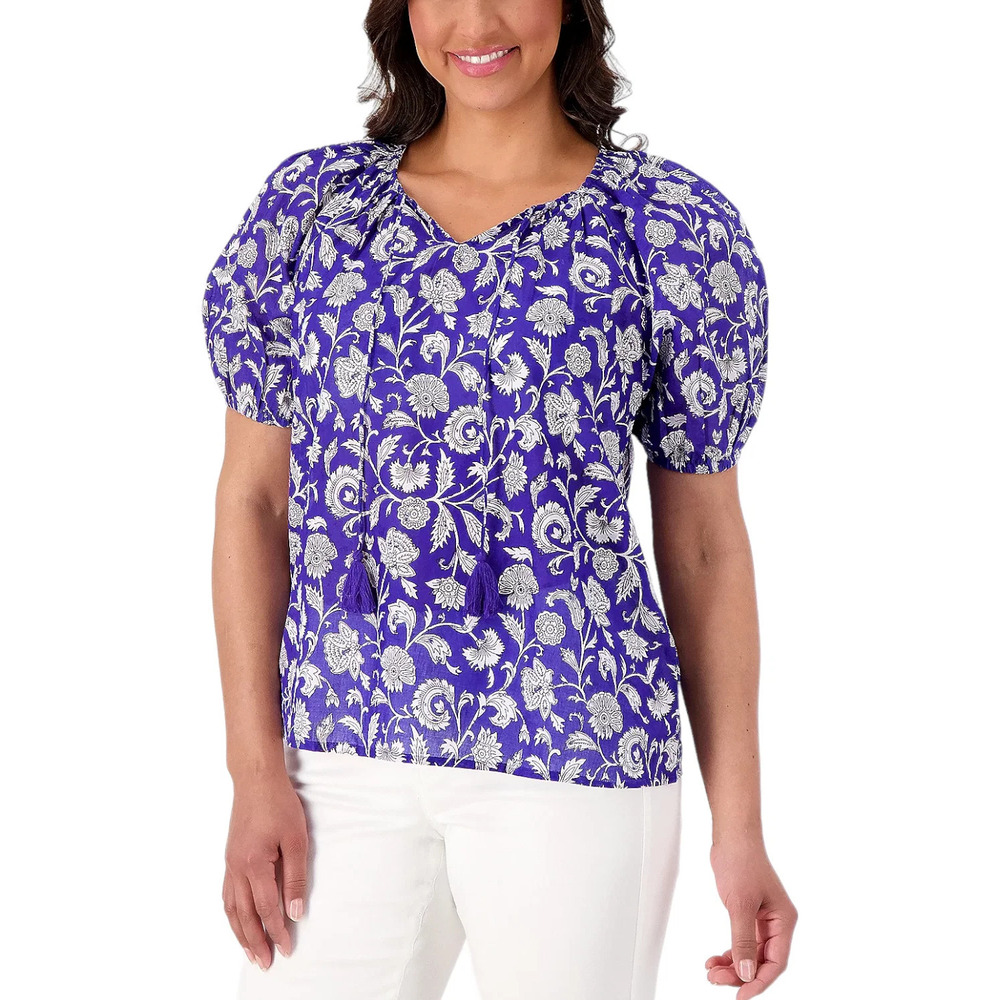 Destination 365 Printed Short-Sleeve Blouse Clematis Blue - Regular